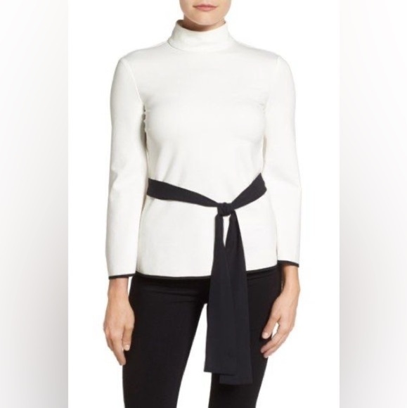 Vince Camuto Blush Top with Black Tie Accents - Picture 1 of 3